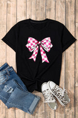 Black Checkerboard Bowknot Graphic Crewneck T Shirt from MsDressly