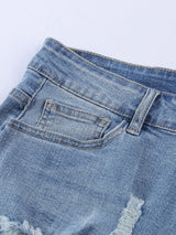 American Flag Print Denim Shorts with Lace Detail from MsDressly