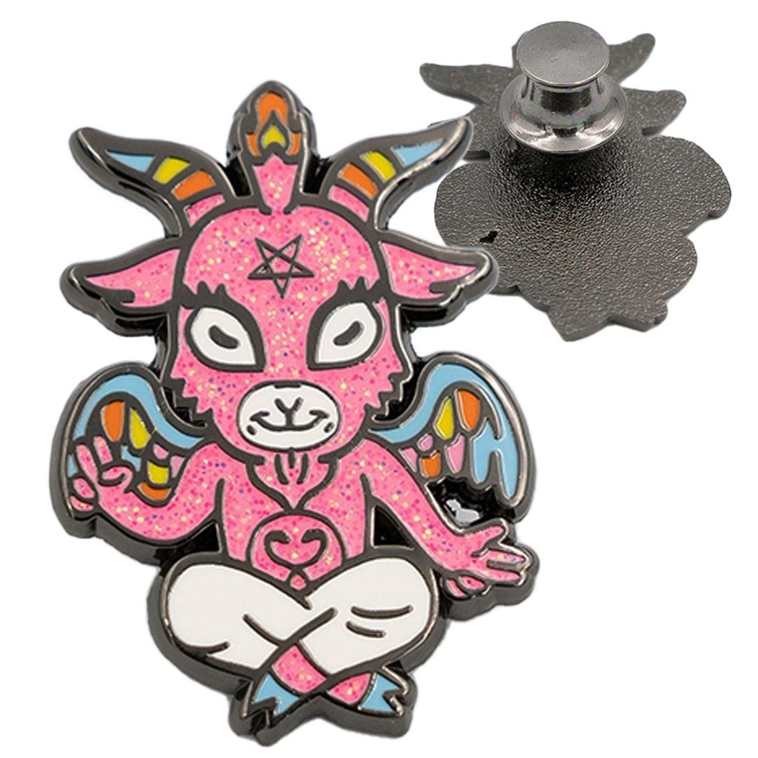 Cute Baphomet Goat Hard Enamel Pin with Glitter from FootClothes
