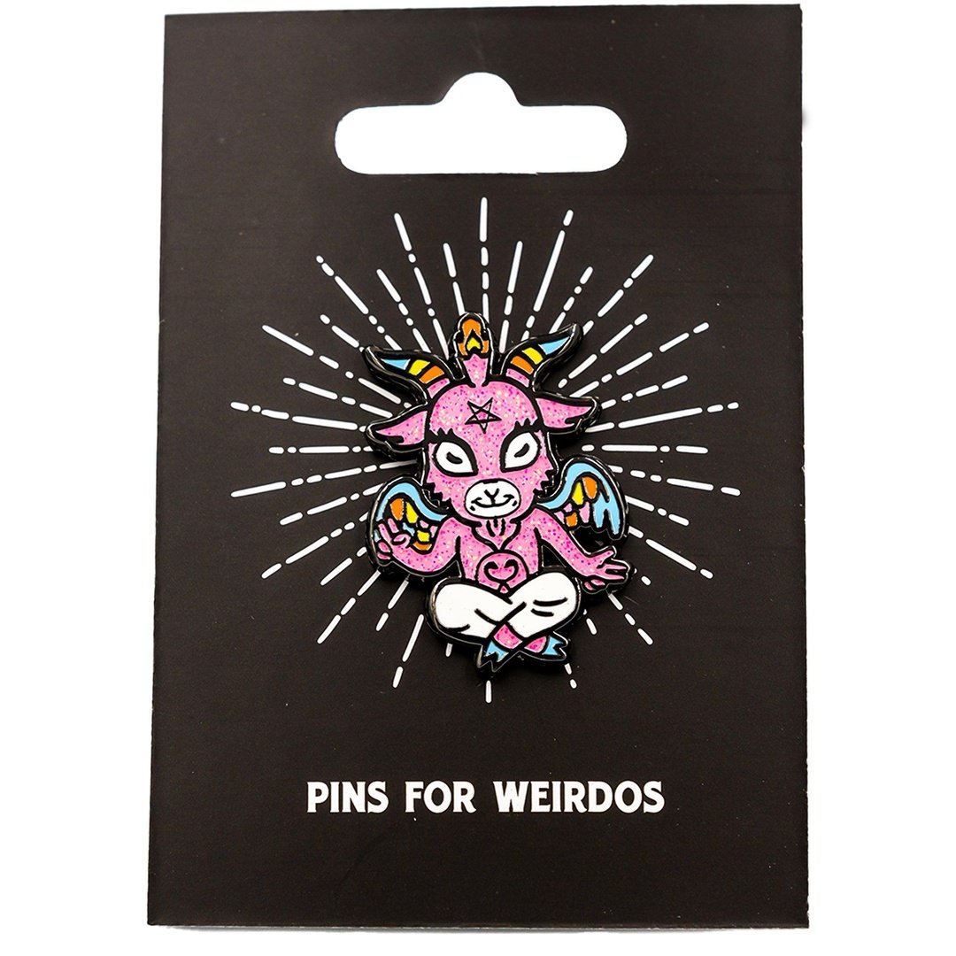 Cute Baphomet Goat Hard Enamel Pin with Glitter from FootClothes