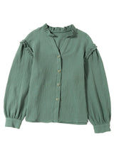 Beaded Button Solid Color Lantern Long Sleeve Coat from MsDressly