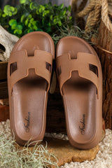 Henley Cutout Design Open Toe Platform Slippers from Threaded Pear