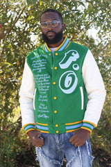 F1026 Product of Poverty Varsity Jacket - Green From Makobi Jeans USA