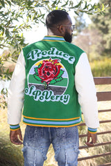 F1026 Product of Poverty Varsity Jacket - Green From Makobi Jeans USA
