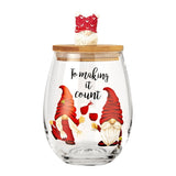 Christmas Gnome Wine & Water Glasses With Dwarf Wood Cover - Set of 2-17.5oz - Santa Holiday Festive Gnomes Stemless Clear Wine Glass For Red Or White Wine - Wines Glass for Women Friends Men Sister from The Wine Savant