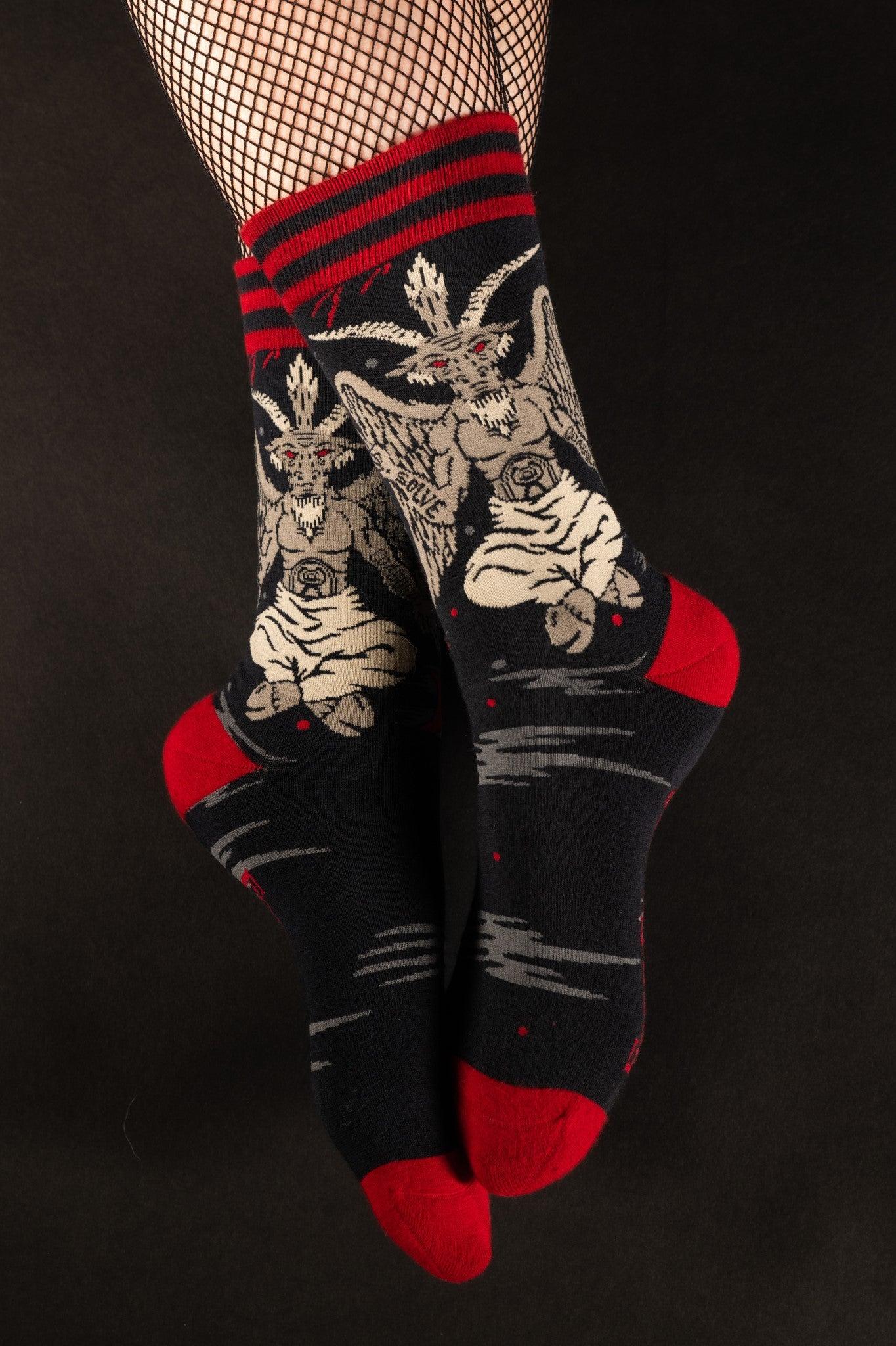 Evil AF Baphomet Crew Socks from FootClothes