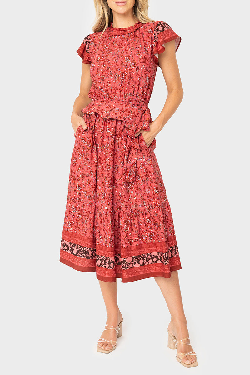 Harvest Moon Flutter Sleeve Border Print Midi Dress from Gibsonlook