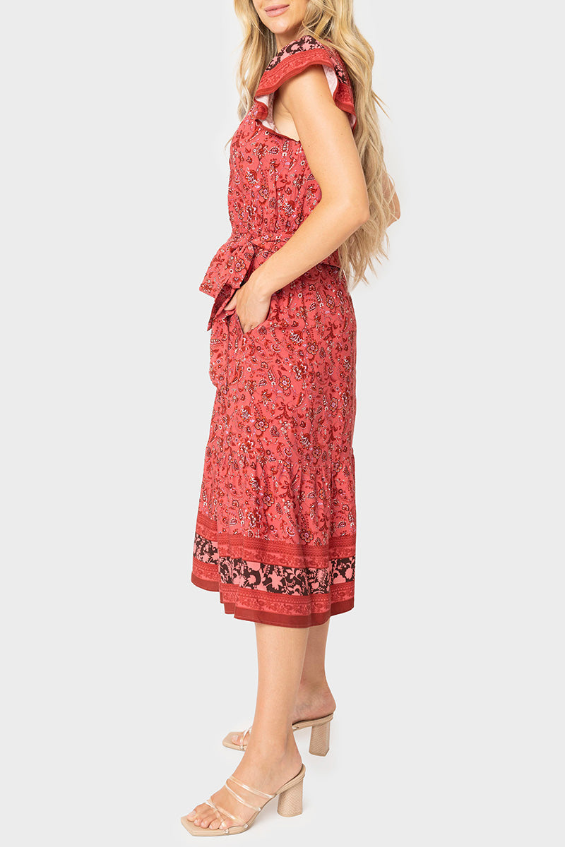 Harvest Moon Flutter Sleeve Border Print Midi Dress from Gibsonlook