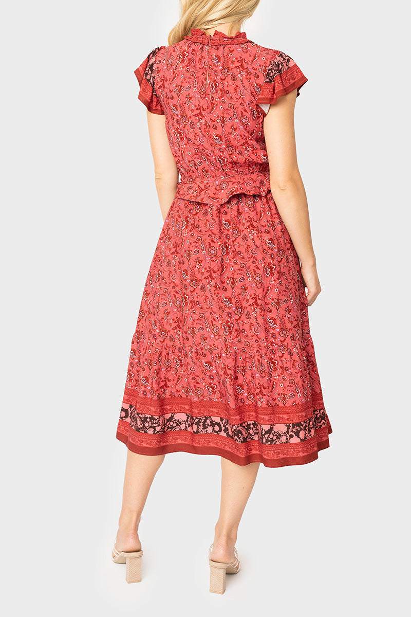 Harvest Moon Flutter Sleeve Border Print Midi Dress from Gibsonlook