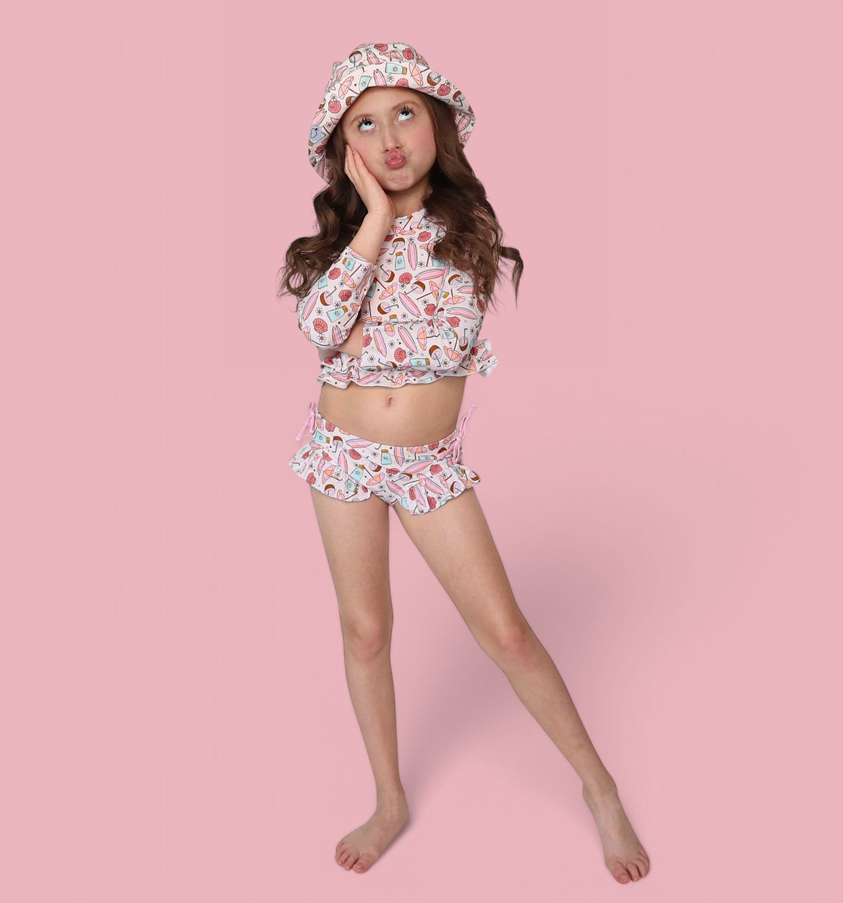 FUN IN THE SUN DREAM TWO-PIECE RASH GUARD RUFFLE SWIM SUIT from DREAM BIG LITTLE CO