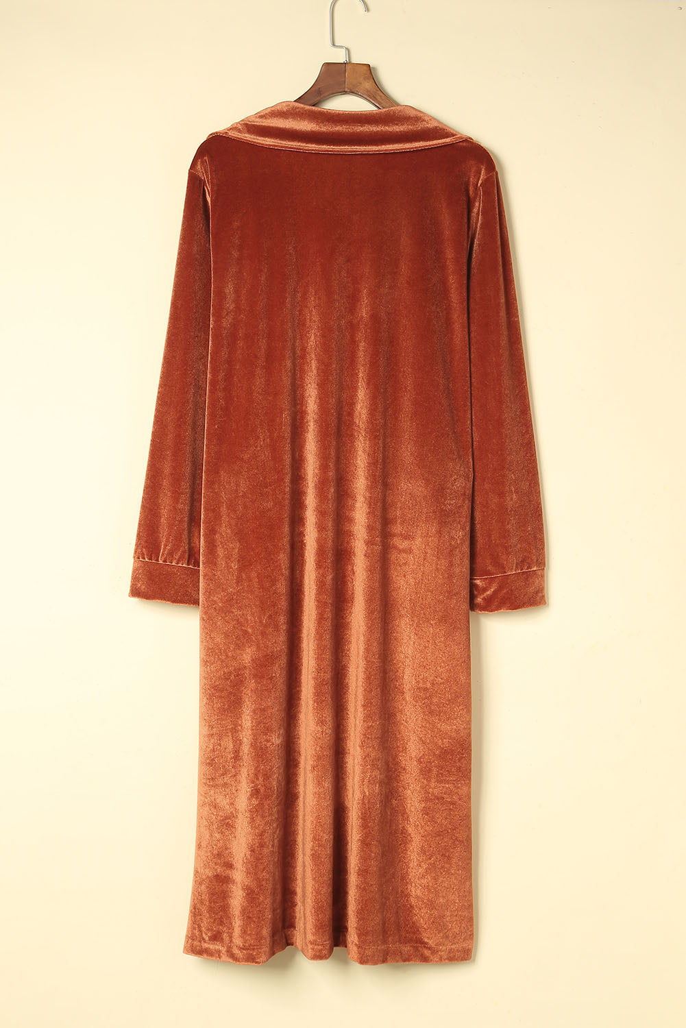 Brown Retro Velvet Long Sleeve Pocket Coat From MsDressly