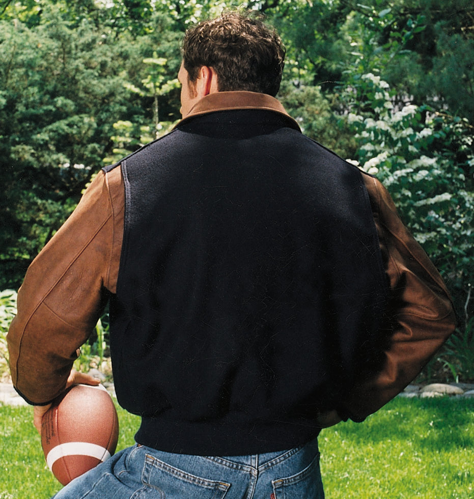 Executive Varsity Jacket From Leather Naked Cowhide Sleeves - Quality Wool Body -  Union Made in USA From Reed Leather