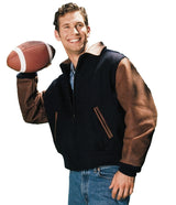 Executive Varsity Jacket From Leather Naked Cowhide Sleeves - Quality Wool Body -  Union Made in USA From Reed Leather