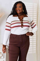 Basic Bae Striped Collared Neck Rib-Knit Top from Enfance-Heureuse