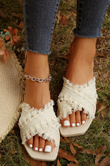 Vada Tassel Woven Crossed Straps Flat Slippers from Threaded Pear