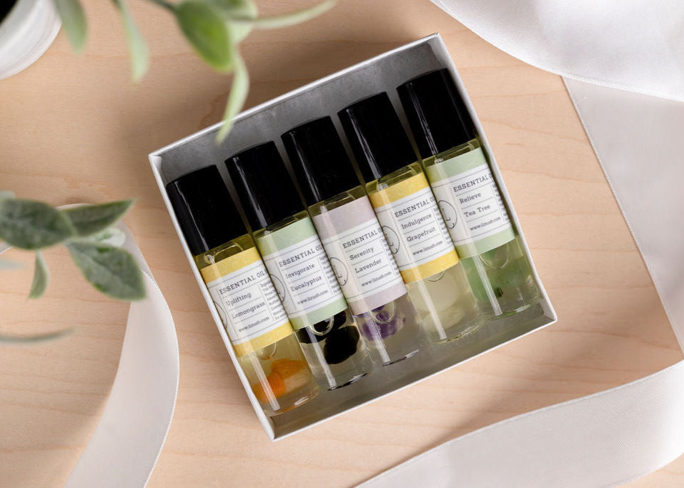 Essential Oils Roll-On with Crystals - set of 5 from Lizush