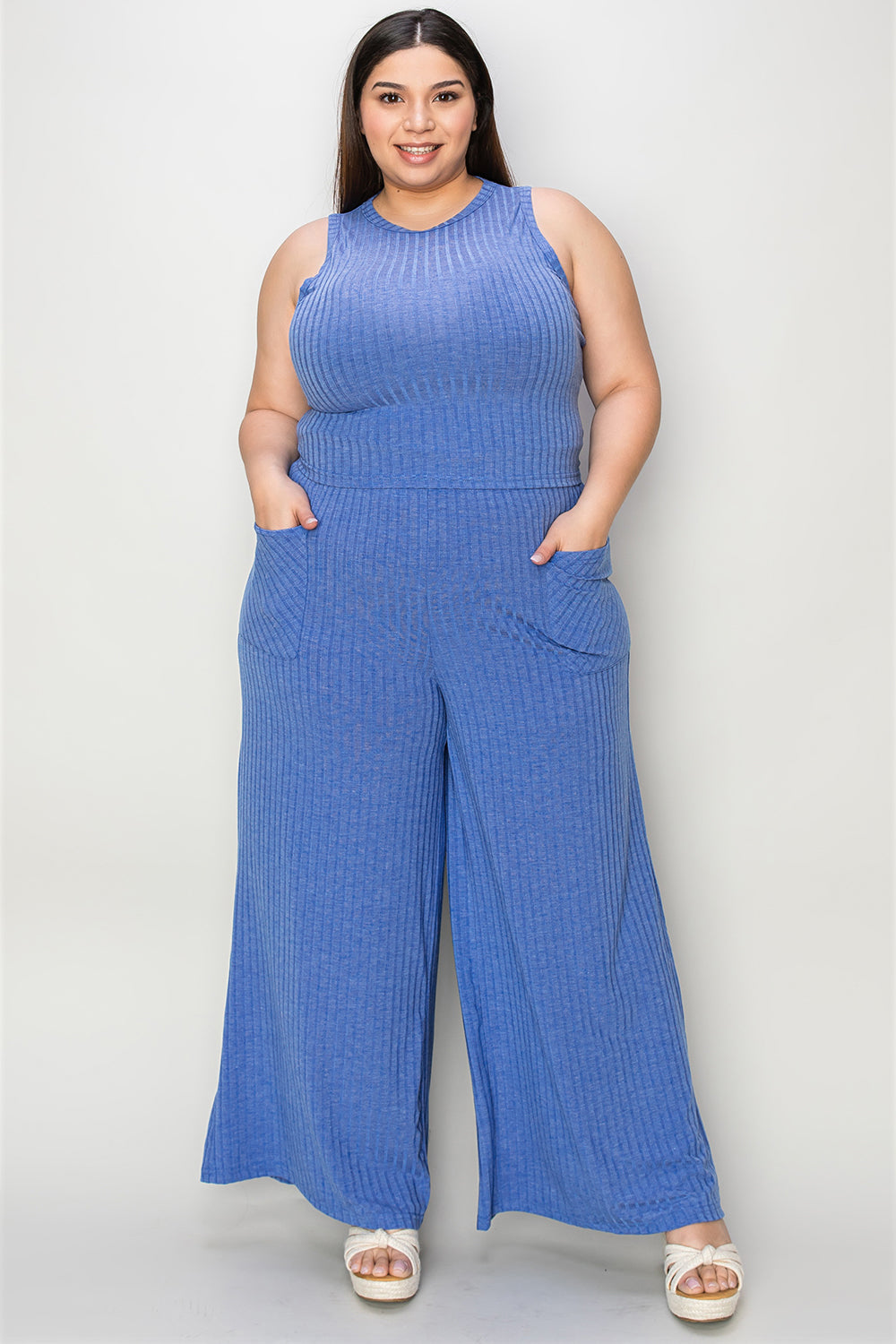 Basic Bae Full Size Ribbed Tank and Wide Leg Pants Set from Enfance-Heureuse