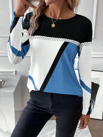 Contrast Round Neck Long Sleeve T-Shirt from Enfance-Heureuse