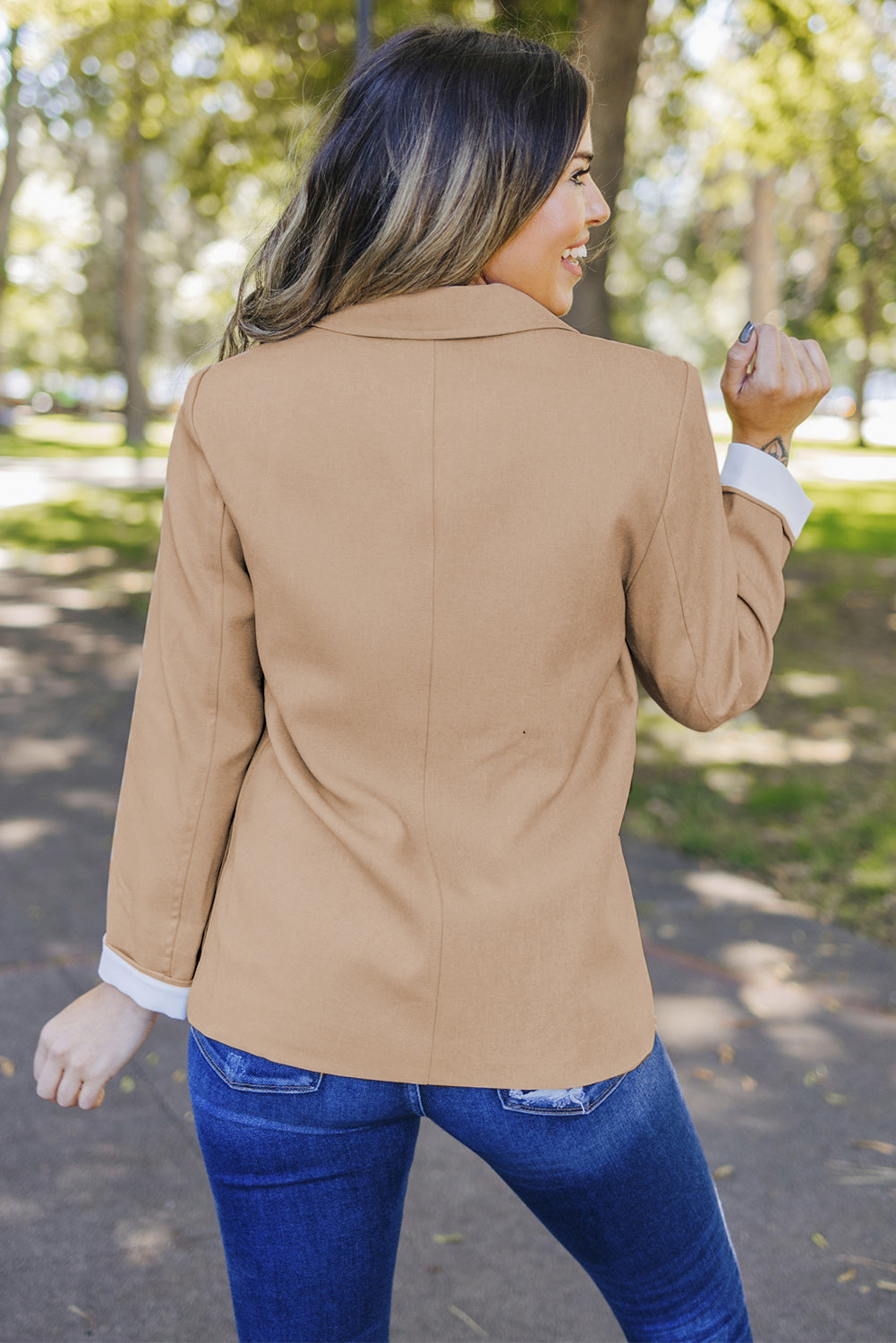 Apricot Buttoned Lapel Collar Blazer with Pocket from MsDressly