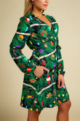 The Christmas Tree Camo | Christmas Tree Print Wrap Dress from Shinesty