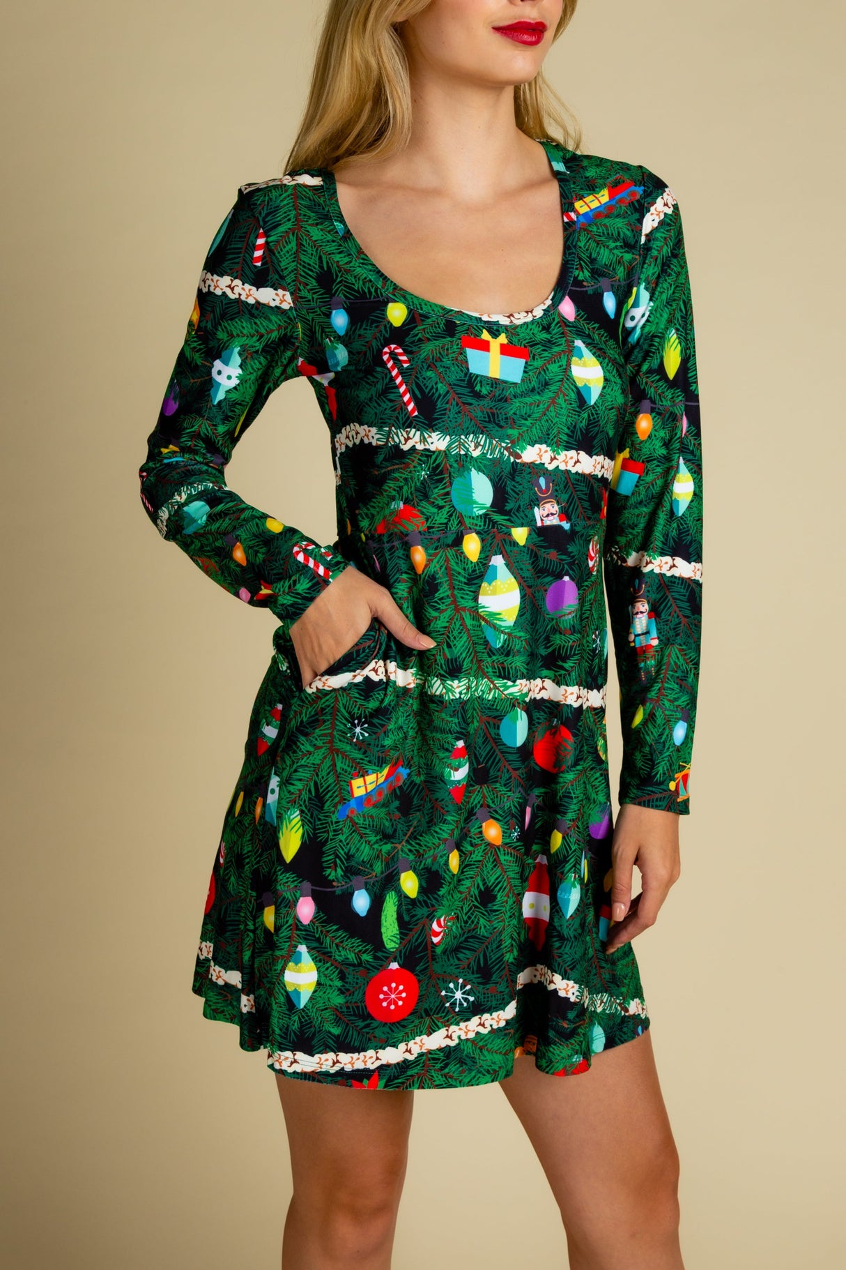 The Christmas Tree Camo | Christmas Tree Print Skater Dress from Shinesty