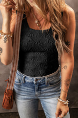 Black Floral Jacquard Square Neck Tank Top From MsDressly