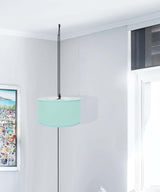 Light Swag Plug-In Pendant 16"w Island Paradise Linen Drum Shade, 17' Black Cord From LampsUSA