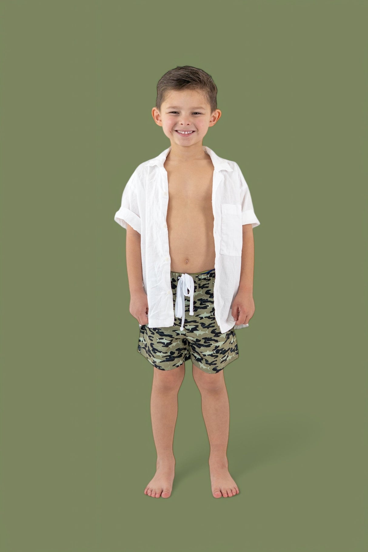 CAMO SHARK BOY'S DREAM SWIM TRUNKS from DREAM BIG LITTLE CO