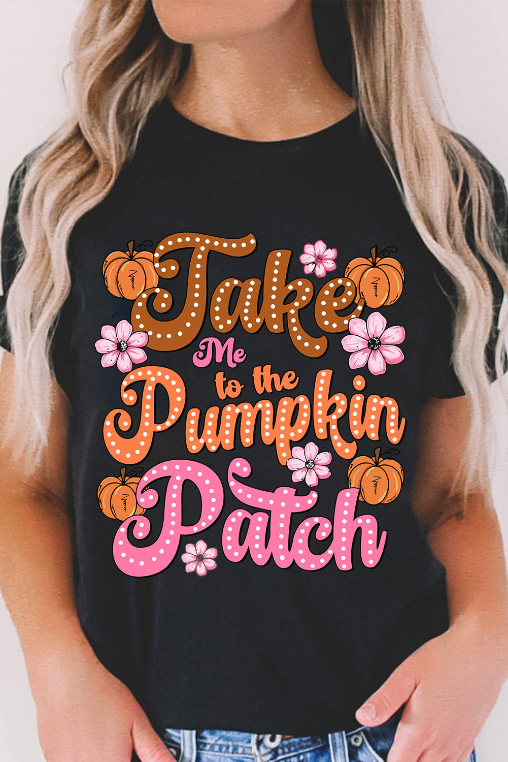 Black Take Me To The Pumpkin Patch Flower Print T Shirt from MsDressly