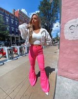Fiona High Waisted Bell Bottom Flare Jeans - Pink from Willow Boutique