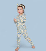 VINTAGE CITRUS TOILE DREAM RUFFLE ROMPER from DREAM BIG LITTLE CO