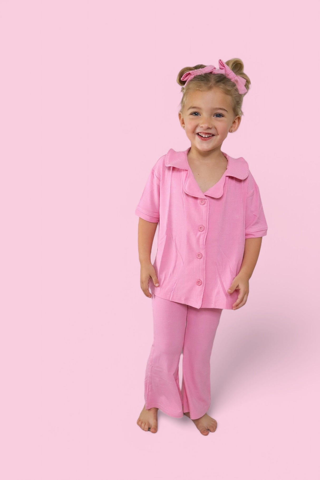 BELLA PINK RIB DREAM GIRL'S FLARE SET from DREAM BIG LITTLE CO