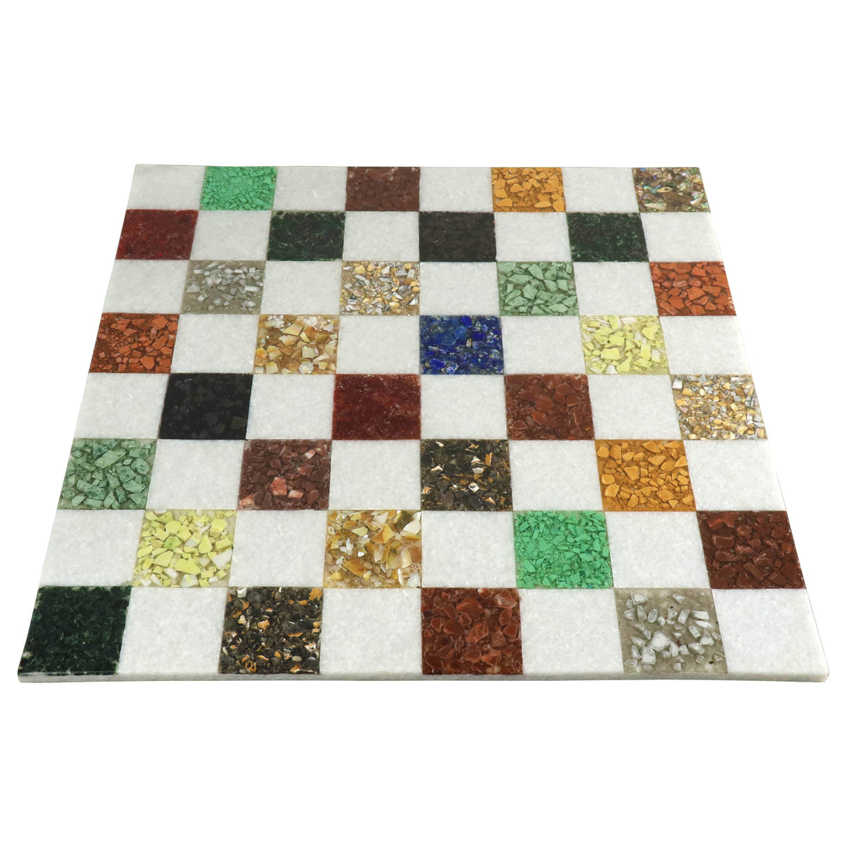 Borderless Marble Luxury Chess Board-White & Multi Coloured Semi-Precious Stones 18'' From Royal Chess Mall