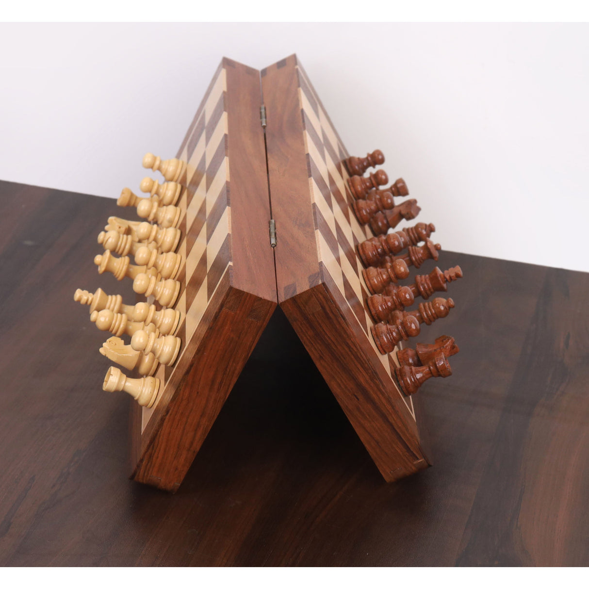 2 in 1 Magnetic Travel Chess & Backgammon set in Golden Rosewood - 10 inches from Royal Chess Mall