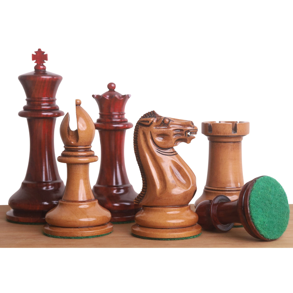 Original Staunton Chess Set- Chess Pieces Only- Lacquered Distress Antiqued Boxwood & Bud Rosewood - 4.5" King From Royal Chess Mall