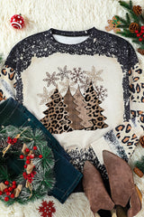 Black Christmas Tree Leopard Color Block Pullover Sweatshirt from MsDressly
