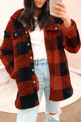Brown Fuzzy Plaid Flap Button Up Midi Coat From MsDressly