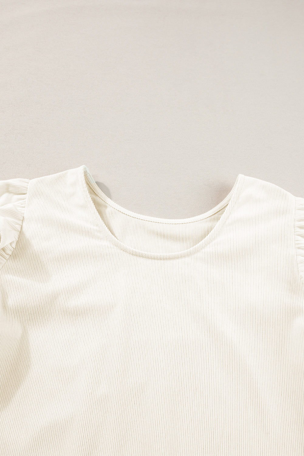 Beige Ruffled Flounce Sleeve Corduroy Blouse from MsDressly