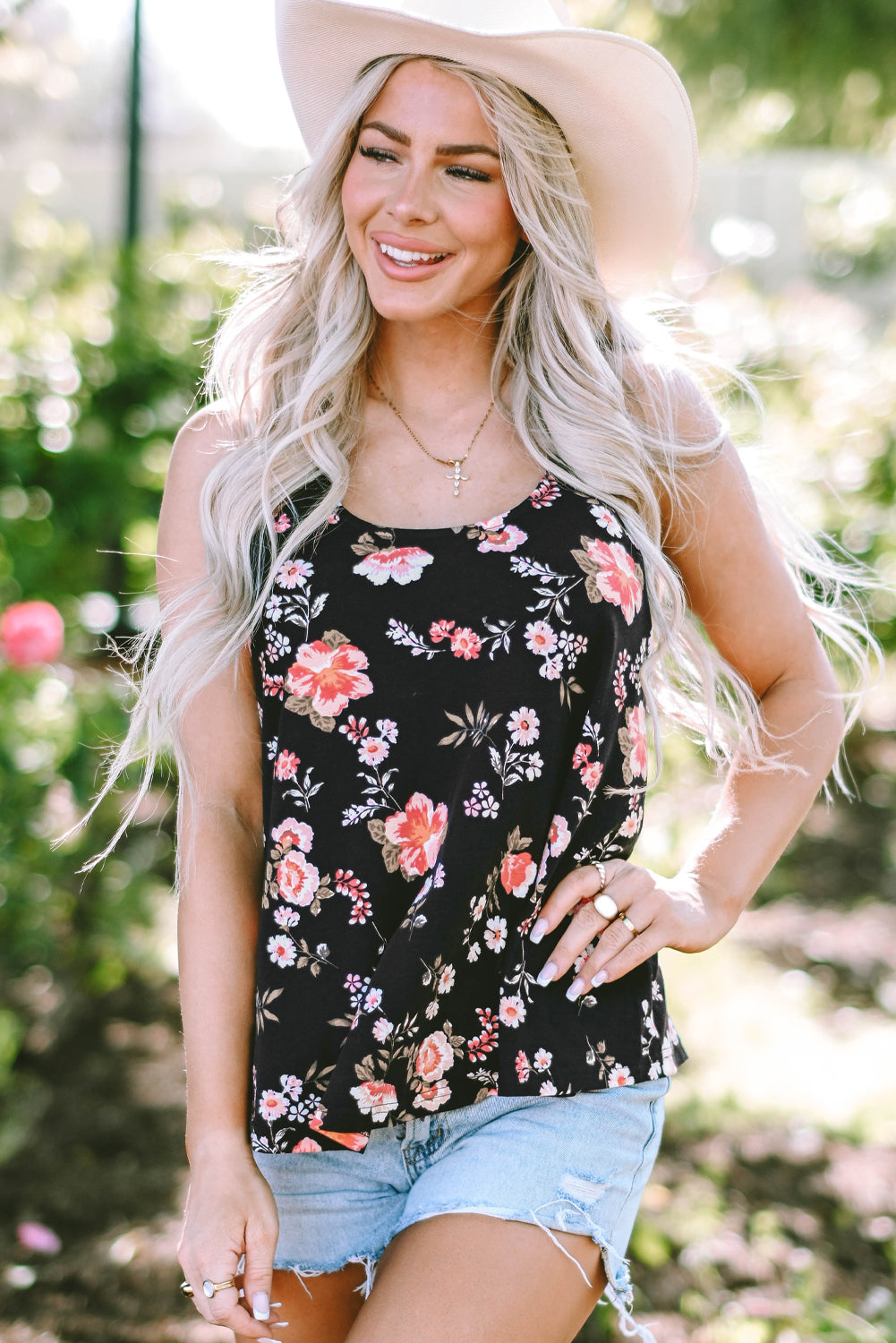 Fallon Floral Spaghetti Straps Strappy Back Tank Top From Threaded Pear