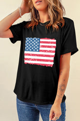 Black Frayed American Flag Printed Crewneck T Shirt from MsDressly