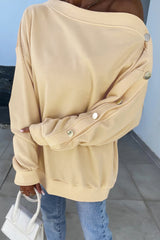 Beige Buttoned Sleeve Dropped Shoulder Sweatshirt from MsDressly