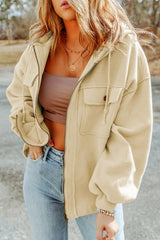 Apricot Flap Pocket Drawstring Hood Zip Up Jacket from MsDressly