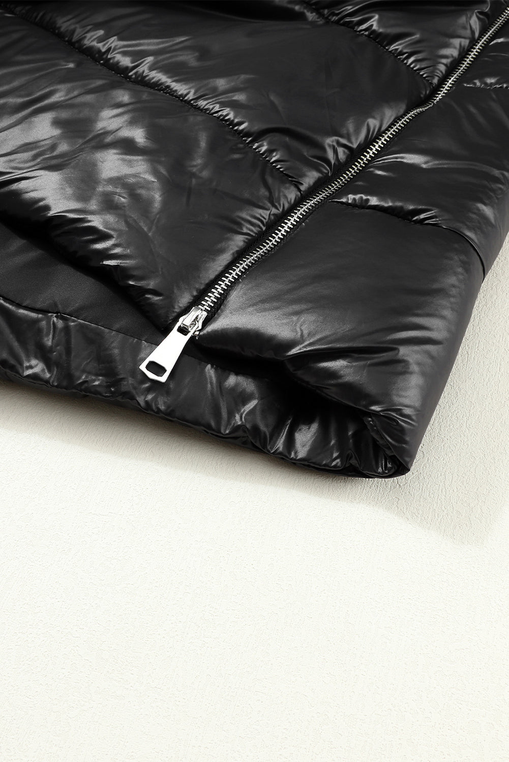 Black Hooded Long Quilted Vest Coat From MsDressly