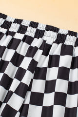 Black Checkered Drawstring Elastic Waist Casual Shorts from MsDressly