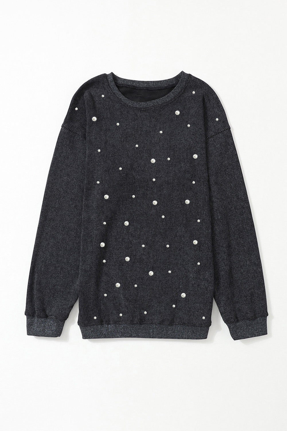 Black Beaded Corded Crew Neck Sweatshirt from MsDressly