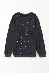 Black Beaded Corded Crew Neck Sweatshirt from MsDressly