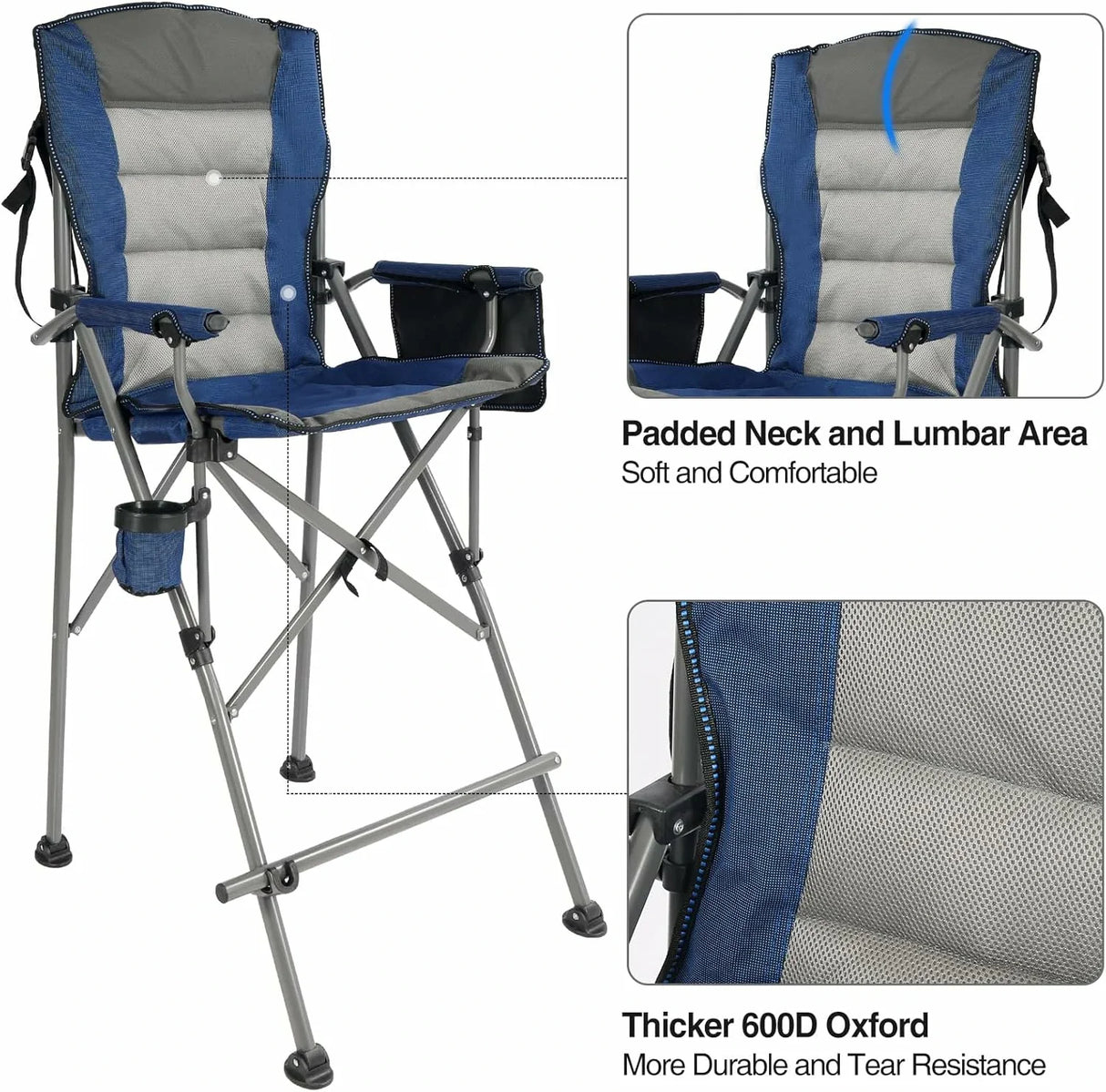 Extra Tall Bar Height Foldable Director Chairs for Adults with High Back and Hard Arms, Support 330lbs From Redcamp