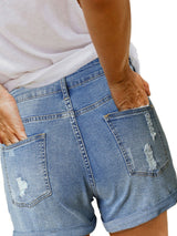 Distressed Denim Shorts with Lace-Up Sides from MsDressly