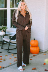 Brooke Ribbed Knit Collared Henley Top and Pants Lounge Outfit From Threaded Pear