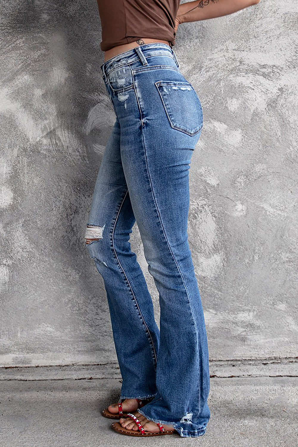 Angelina Distressed Flare Jeans From Threaded Pear
